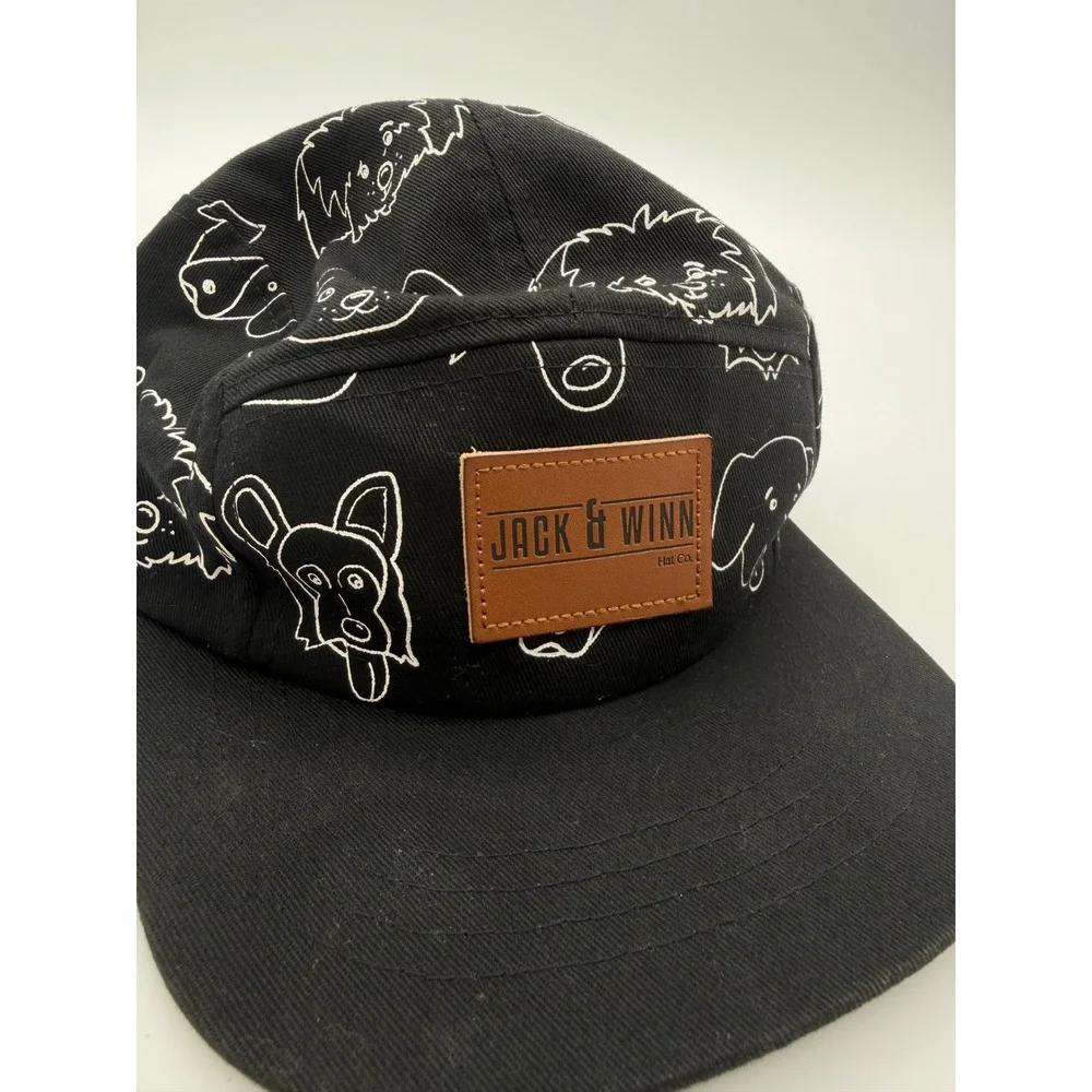 Jack & Winn Kids Dog Print 5 Panel Hat Black White Snapback Cap 2T/3T Medium